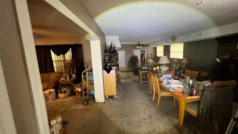 Cluttered living room before