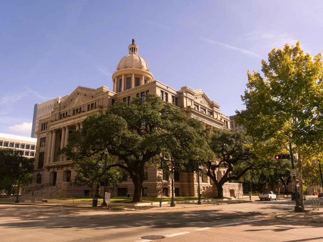 A Texas county courthouse in downtown Houston where divorce cases are filed and decrees are signed