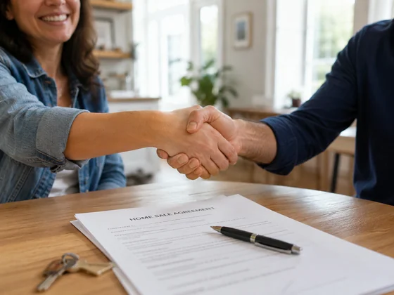 A handshake over the table at a fast cash home closing