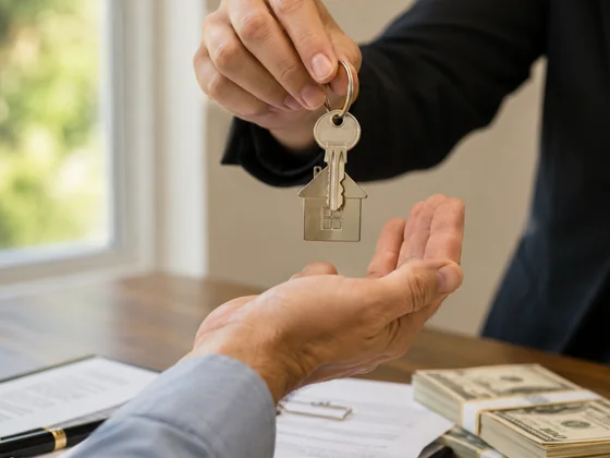 A set of house keys handed across a table at a fast cash home closing in Florida