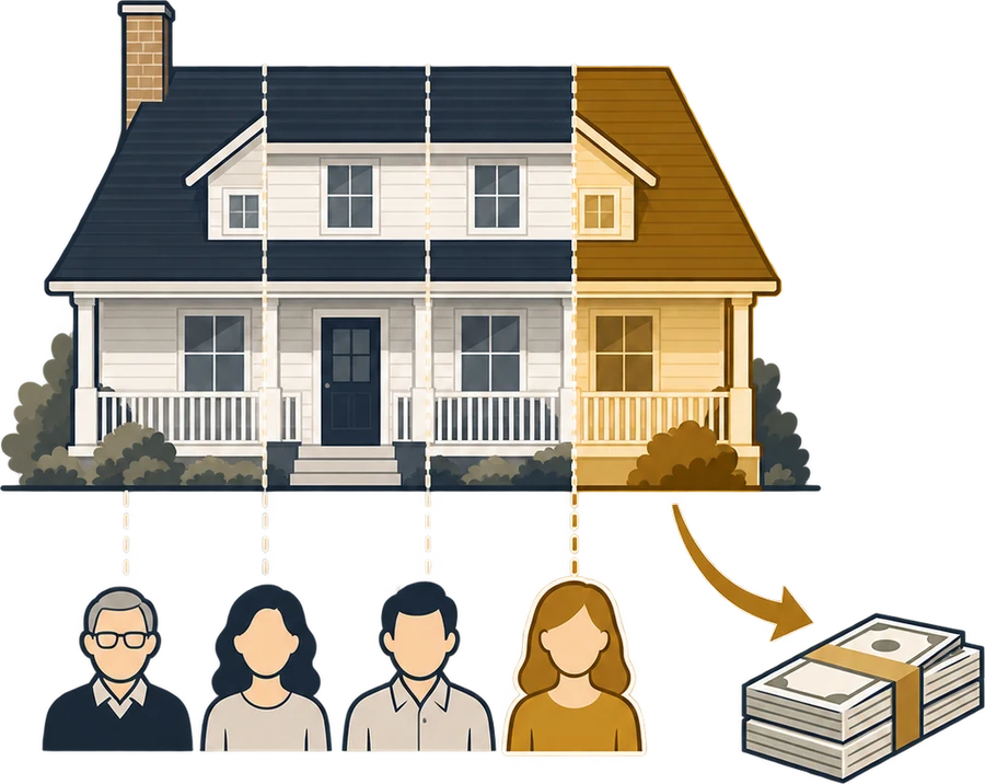 One house divided into shares among heirs; we buy your share for cash